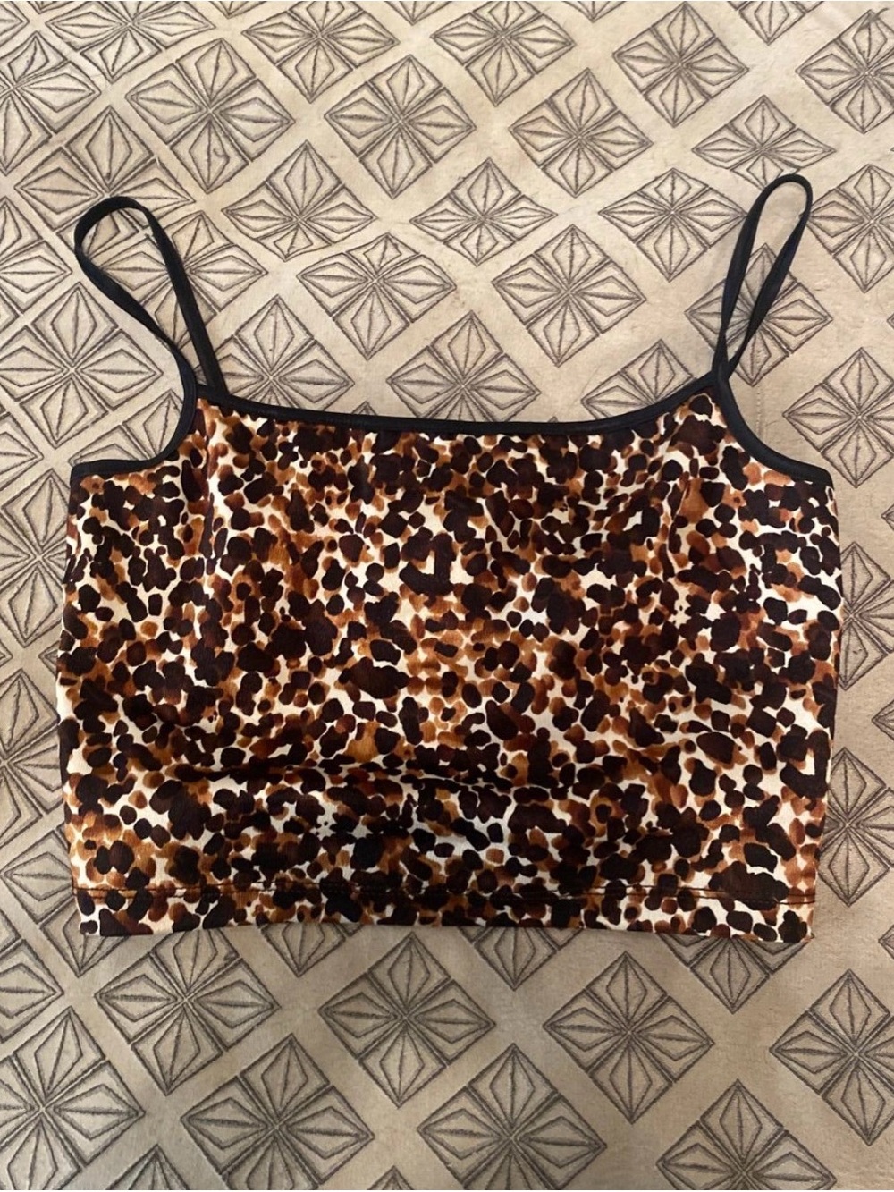 American Apparel Leopard Print Spaghetti Strap Crop Top - Brown